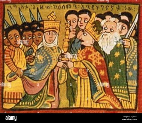 This 17th-19th century Ethiopian painting depicts the Queen of Sheba ...