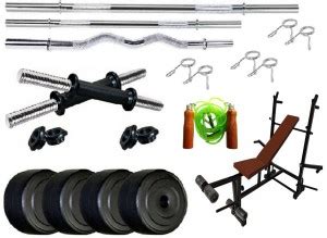 HEALTH FIT INDIA Total Home Gym 38 Kg. Weight Plates, 5 Feet Straight ...