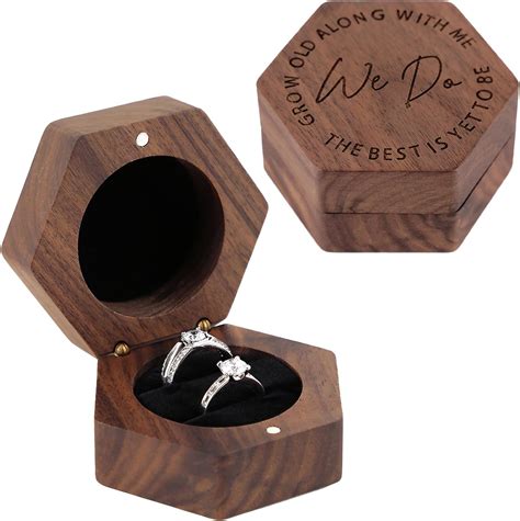 Amazon.com: Wooden Ring Box, Engagement Ring Box with 2 Slots, Double ...