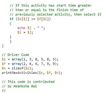 Image result for C-code Explanation for Activity Selection Problem