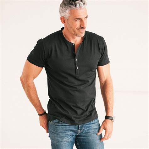 Men's Henley - Short Sleeves in Black Cotton Jersey | Batch