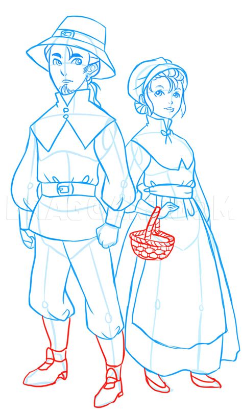 How To Draw Pilgrims, Thanksgiving Pilgrims, Drawing, Step by Step, by ...