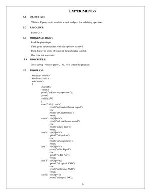 Write a C program to simulate lexical analyzer for validating operators ...