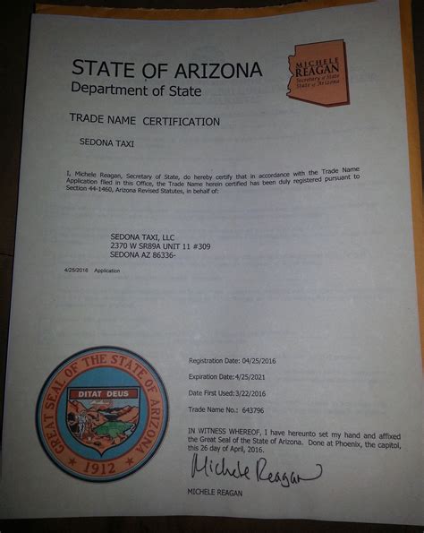 Trade Name SEDONA TAXI | State of arizona, Sedona, Names