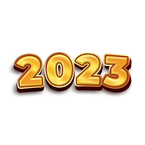 नया साल 2023 गोल्डन स्टील नंबर पारदर्शी पृष्ठभूमि 3 डी चित्रण पर अलग ...