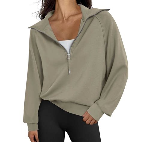 jtjvou Trendy Queen Womens Oversized Sweatshirts Half Zip Pullover Long Sleeve Quarter Zip ...