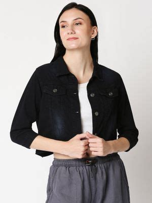 Buy High Star Women Black Washed Lightweight Crop Denim Jacket Online
