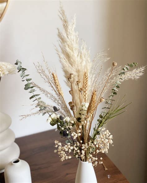 Dried Flower Bouquet with Pampas Grass and Eucalyptus in Boho Decor Style