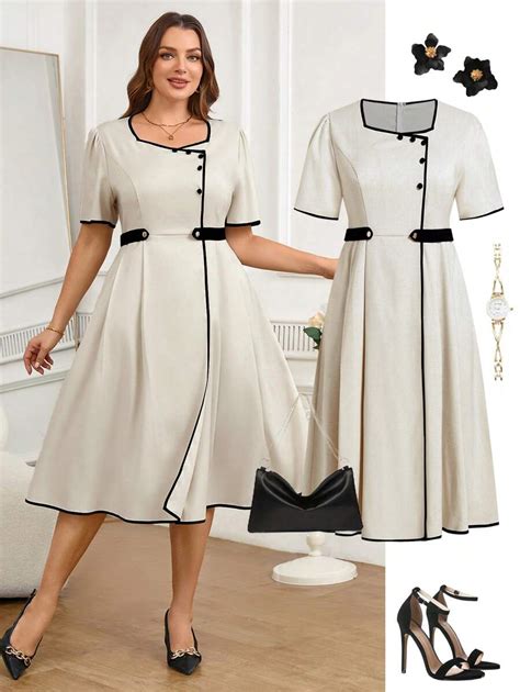 Ellevyn Plus Size Women Button Front Half Placket Short Sleeve Elegant ...