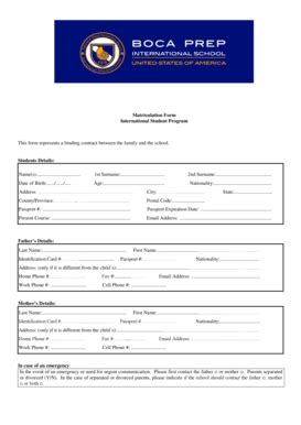 Fillable Online Matriculation Form - Boca Prep International School Fax ...