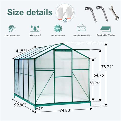 Buy 8' x 6' Outdoor Greenhouse with Sliding Door, Walk-in Polycarbonate ...