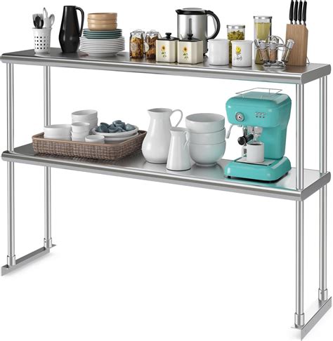 COSTWAY 92cm/122 cm Double Tier Overshelf, 2-Tier Stainless Steel ...