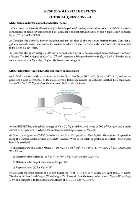 EC2013D Solid State Devices Tutorial Questions: Schottky Diodes ...