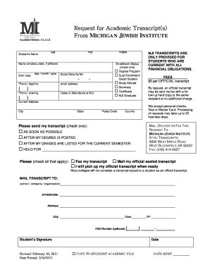 Request For Academic Transcript(s) - Michigan Jewish Institute - Mji ...