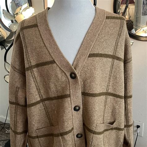 plaid light brown cardigan. gently used - Depop
