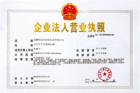 营业执照 - 安徽恒远自动化仪表有限公司_营业执照