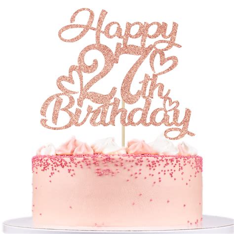 Amazon.com: Unoggsor Rose Gold Glitter Happy 27th Birthday Cake Topper ...