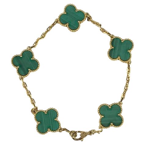 Van Cleef and Arpels Alhambra Vintage Malachite 5 Station Bracelet For Sale at 1stDibs | green ...
