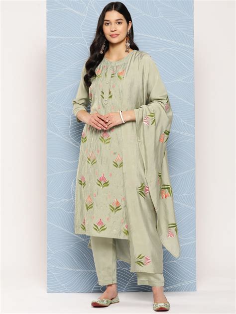 Floral Sequinned Kurta Dupatta Set – Yufta Store