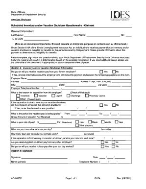 Vacation Pay SeparationLayoff Questionnaire. Illinois Unemployment ...
