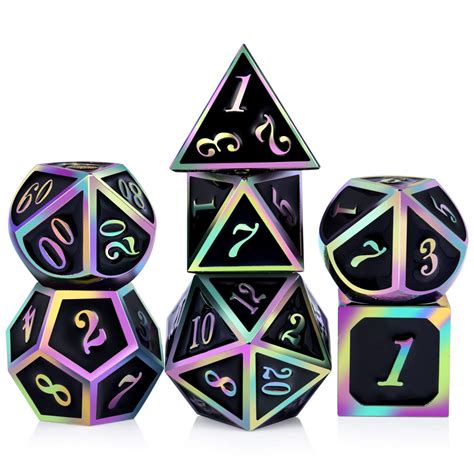 DNDND Rainbow Edge 7 Pieces Metal Dice Set DND Polyhedarl Heavy D&D ...