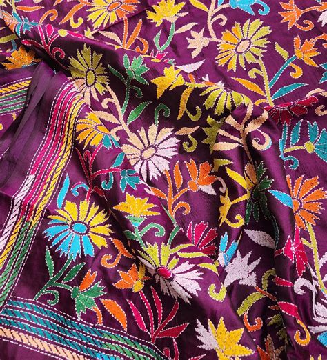 kantha floral saree Blue saree silk – VIVARANG