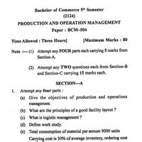 Production and Operations Management - Previous Year Question Papers