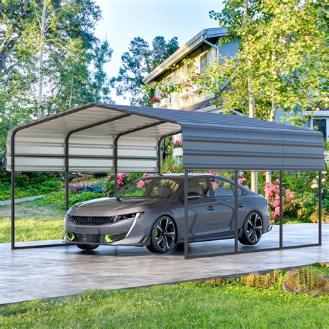 EROMMY 10 Ft. W x 15 Ft. D Carport with Galvanized Steel Roof & Reviews ...