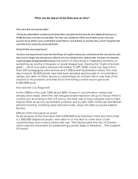 Impact of the Holocaust on Jews: History Study 5 - Studocu