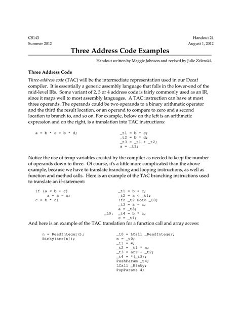 Examples three addrgfess code - CS143 Handout 24 Summer 2012 August 1 ...