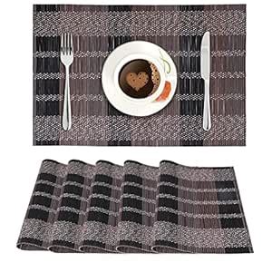 Buy HOKIPO Reversible Bamboo Placemats for Dining Table Set of 6 Table ...
