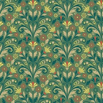Seamless repeat floral pattern with vintage botanical details for ...