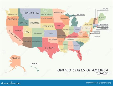 Colorful USA Map with Name of States Stock Vector - Illustration of ...