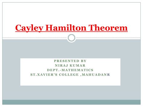 Image result for Cayley-Hamilton Theorem Applications