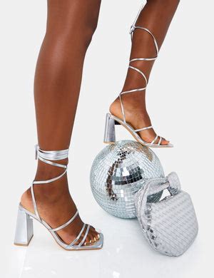 Silver strappy on sale block heels