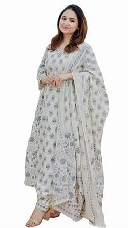Buy JIKRA JAIPUR Women's White Floral Afghani Suit Set With Embroidery ...