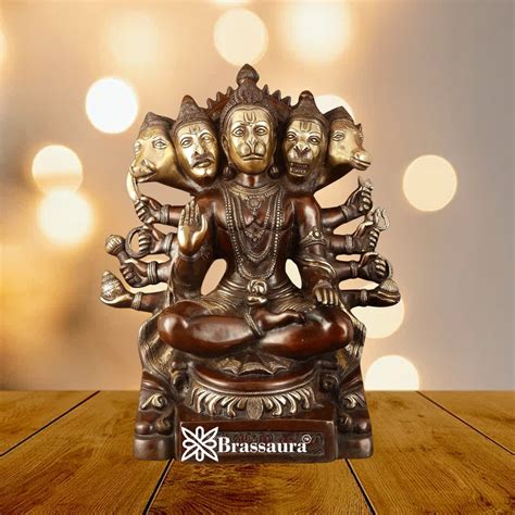 Brass Panchmukhi Hanuman Statue Weight 22 Kg And Height 17 Inch – Brassaura