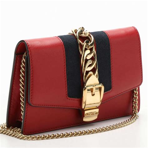 Gucci Sylvie Red Leather Chain Shoulder Red Leather Bag | Everything ...