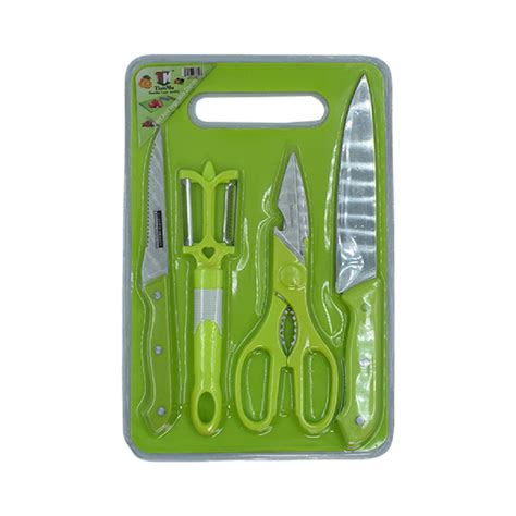 5508 Plastic Chopping Board with Knife Set and Scissor And Wine Stainl ...
