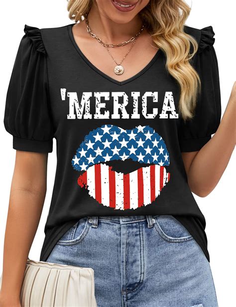4th of July Tops for Women Patriotic Tshirts Red White and Blue Outfits ...