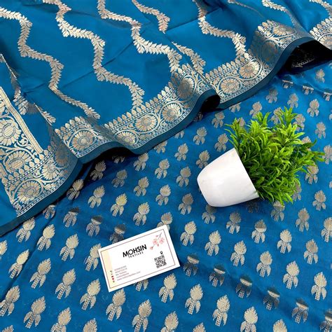 Firozi Rocket Buti Satin Silk Banarasi Suit – Mohsin Textiles