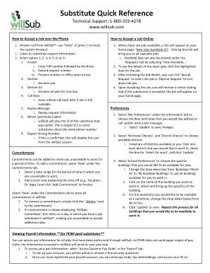 Fillable Online Substitute Quick Reference Fax Email Print - pdfFiller