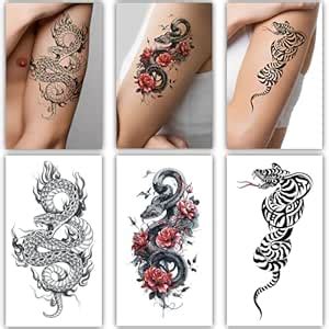 S.A.V.I 3Pcs Large Dragon Serpent Temporary Tattoo Sheets for Men ...