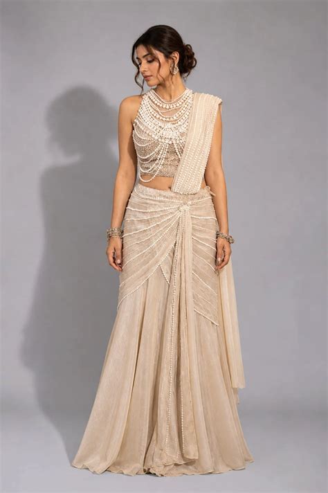 Champagne Gold Embellished Mermaid Lehenga Set – vastrachowk