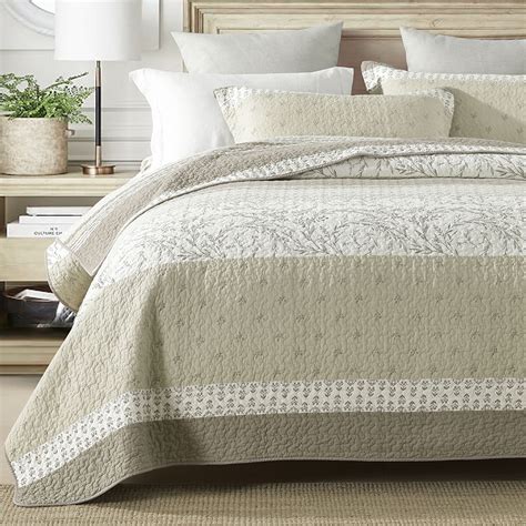 PANGUSHAN King Size 100% Cotton Quilt Set, 3pcs Botanical Bedspread ...