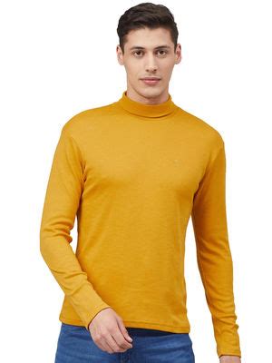 Buy CHKOKKO Mustard High Neck T-Shirt Online