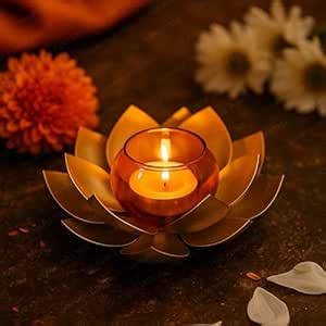 Buy The Purple Tree Lotus Tealight Holder with Glass Bowl (Pack of 1 ...