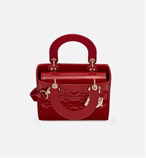 Small Lady Dior Bag Cherry Red Patent Cannage Calfskin | DIOR