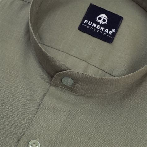 Grey Color Band Collar Solid Shirt For Men – Punekar Cotton