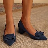 Women's Suede Bow Detail Block Heel Pumps – Elegant and Comfortable for ...